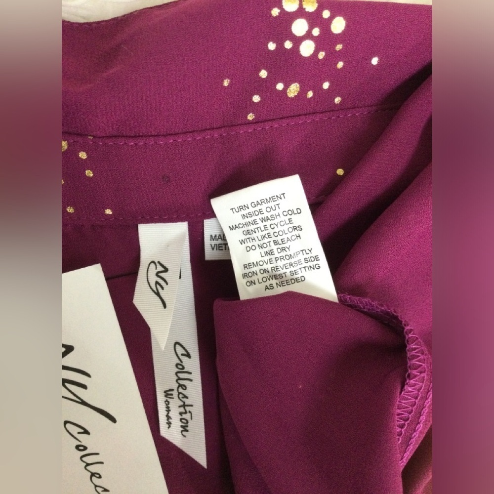 NY Collection blouse purple with gold button & metallic dots Woman 1X - Picture 11 of 12
